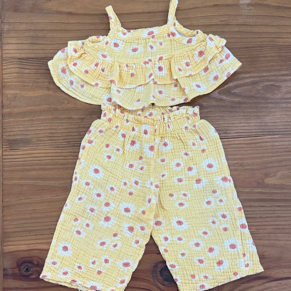 Rachel Zoe Yellow Floral Kids Crop Top & Pant Set